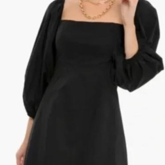 Pomander Place by Tuckernuck Square Neck Chloe Mini Dress Black Puff Sleeve sz S - Picture 3 of 3